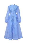 Amara Petal Applique Tie Waist Midi-Blue
