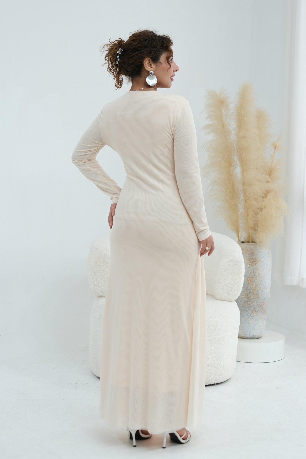 Grace Woven Mesh Maxi Dress-Apricot
