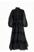 Lulu Lace Tiered Tie Waist Midi-Black