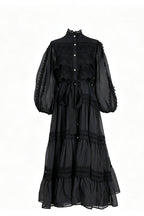 Lulu Lace Tiered Tie Waist Midi-Black