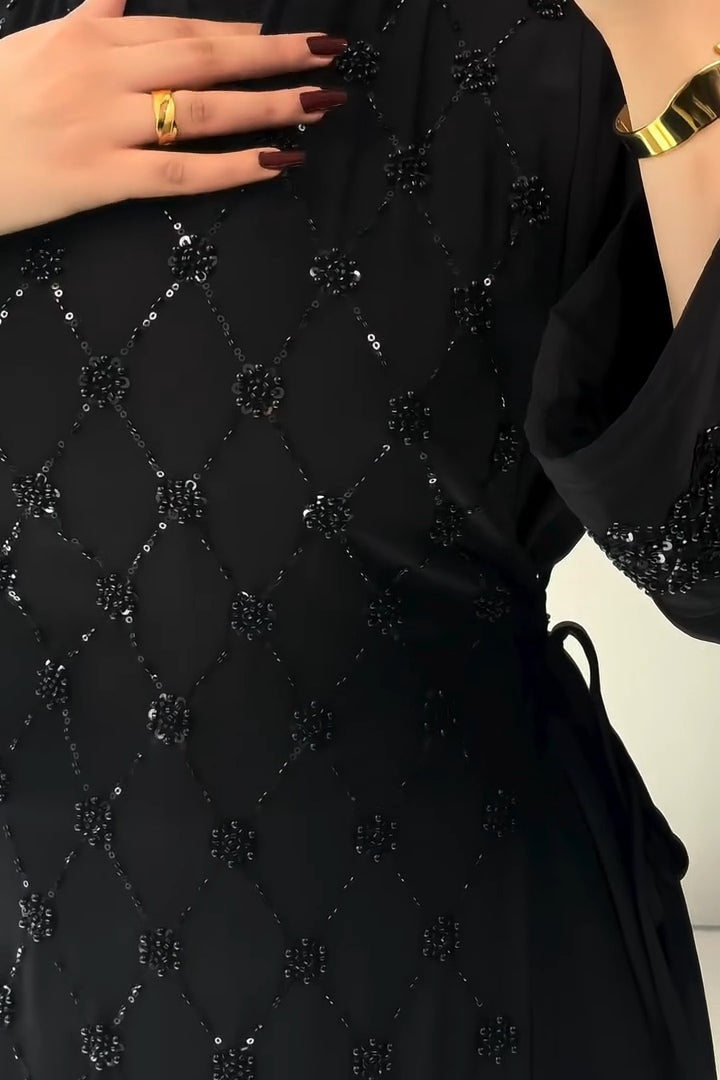 Raya Sequin Tie Waist Abaya Gown