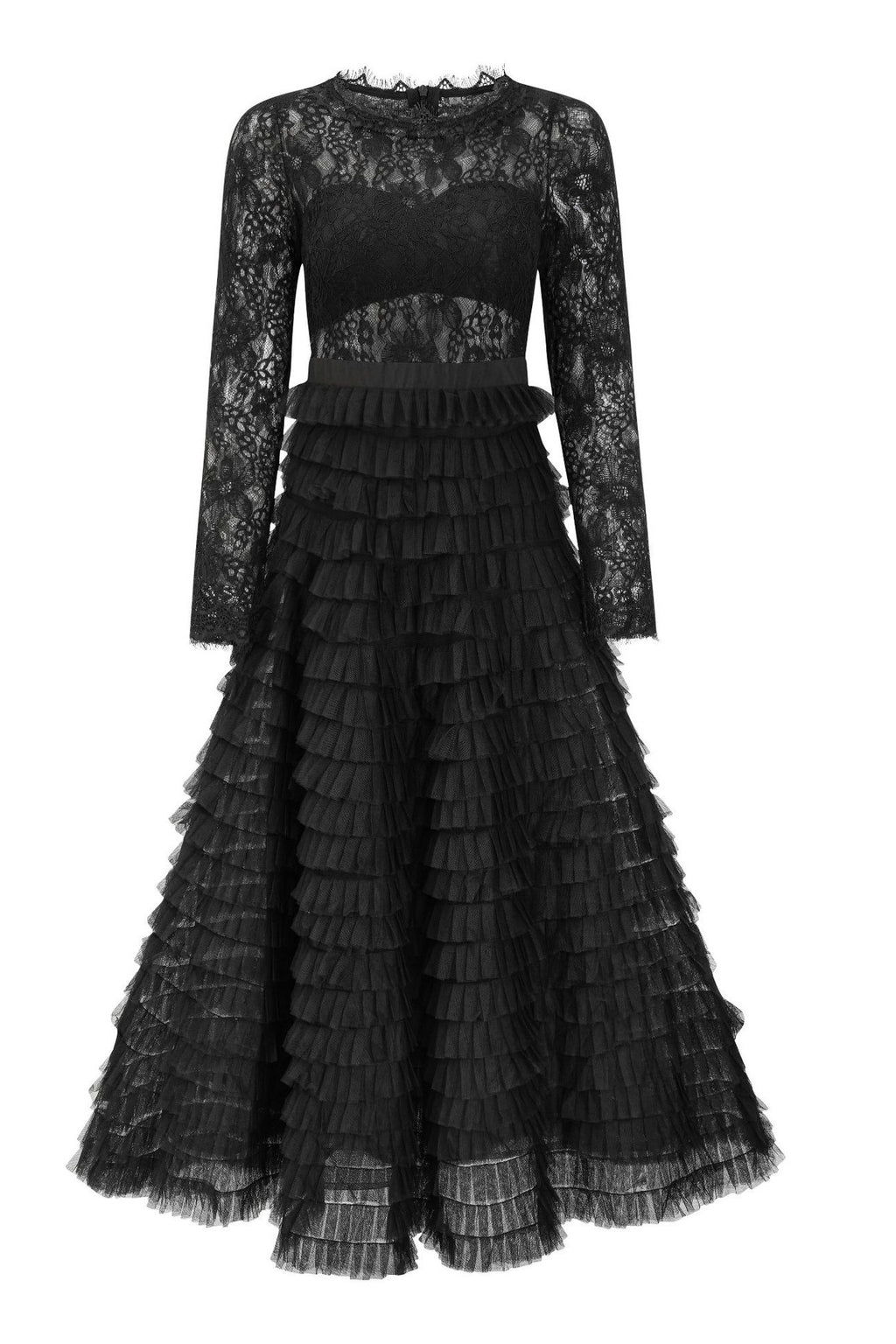 Jayleen Hollow Lace A-line Maxi Dress-Black