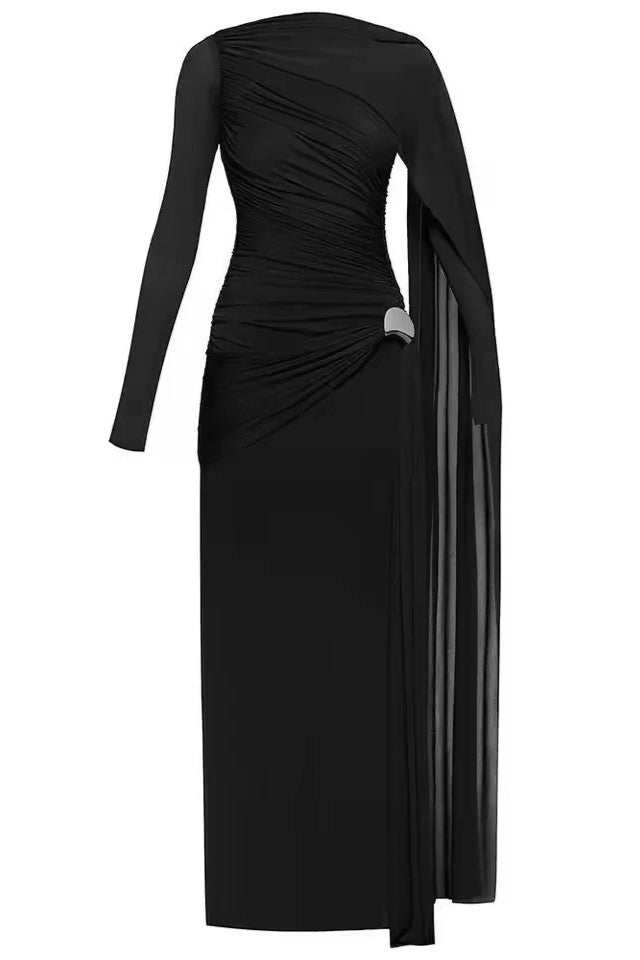 Elegant Solid-Color Slim-Fit Maxi Dress-Black