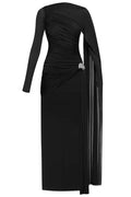 Elegant Solid-Color Slim-Fit Maxi Dress-Black