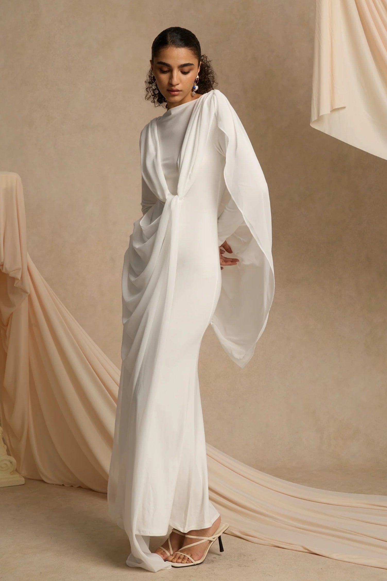 Elegant Draped Shawl Maxi Dress