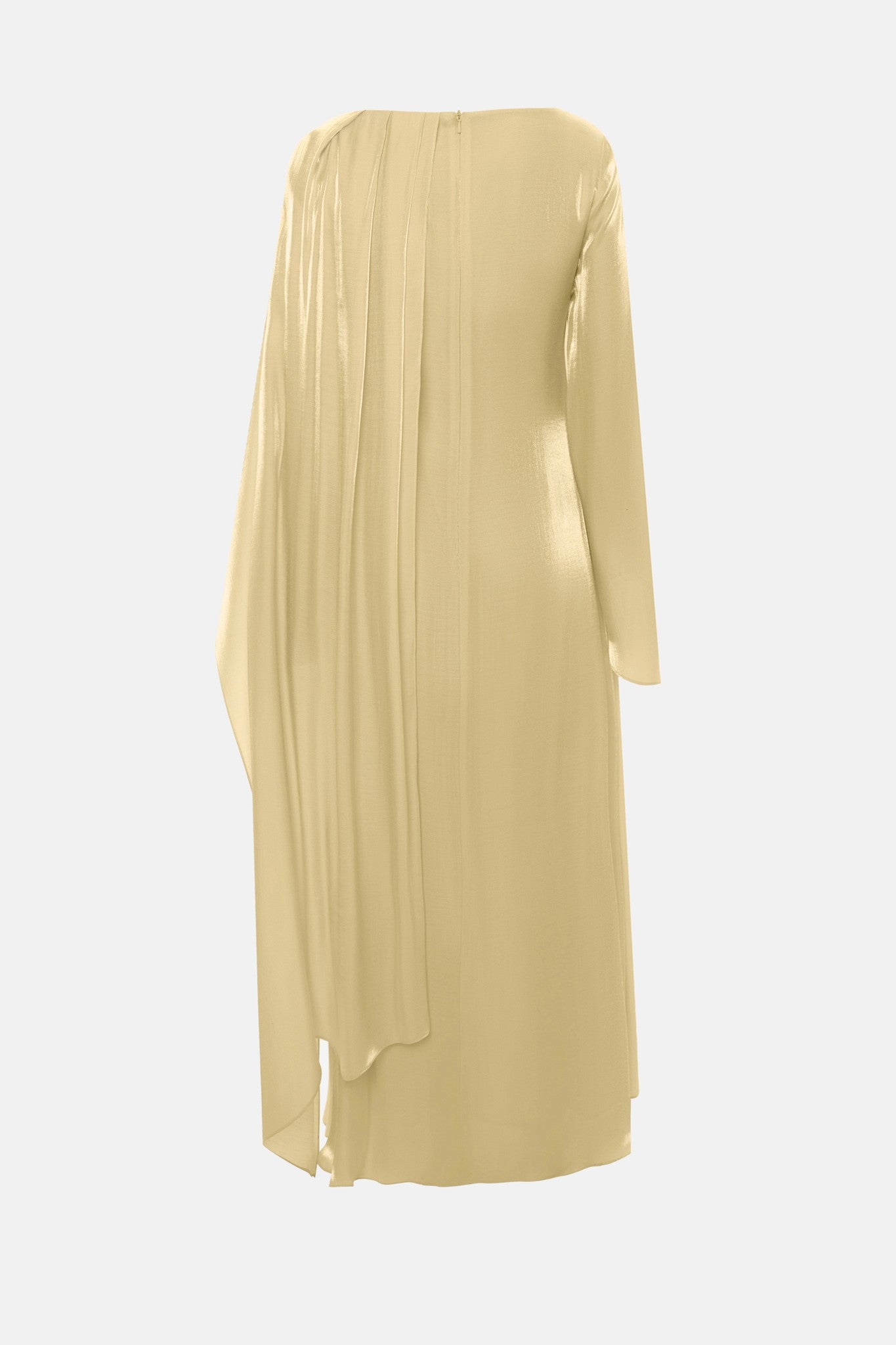 Elegant Cape-Sleeve Modest Maxi Dress-Yellow
