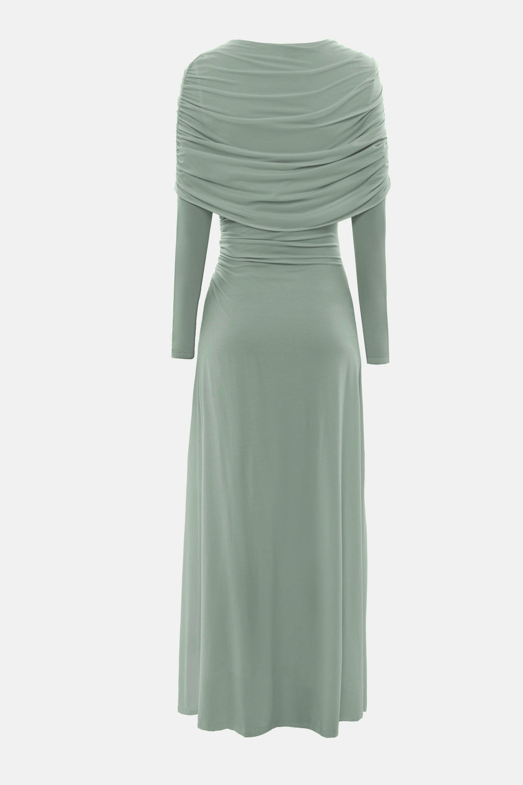Draped Long-Sleeve Maxi Dress-Green