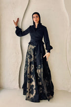 High-Neck Silhouette Maxi Gown-Gold&Black