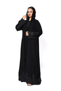Zahra Sequin Lace Trim Hooded Open Abaya
