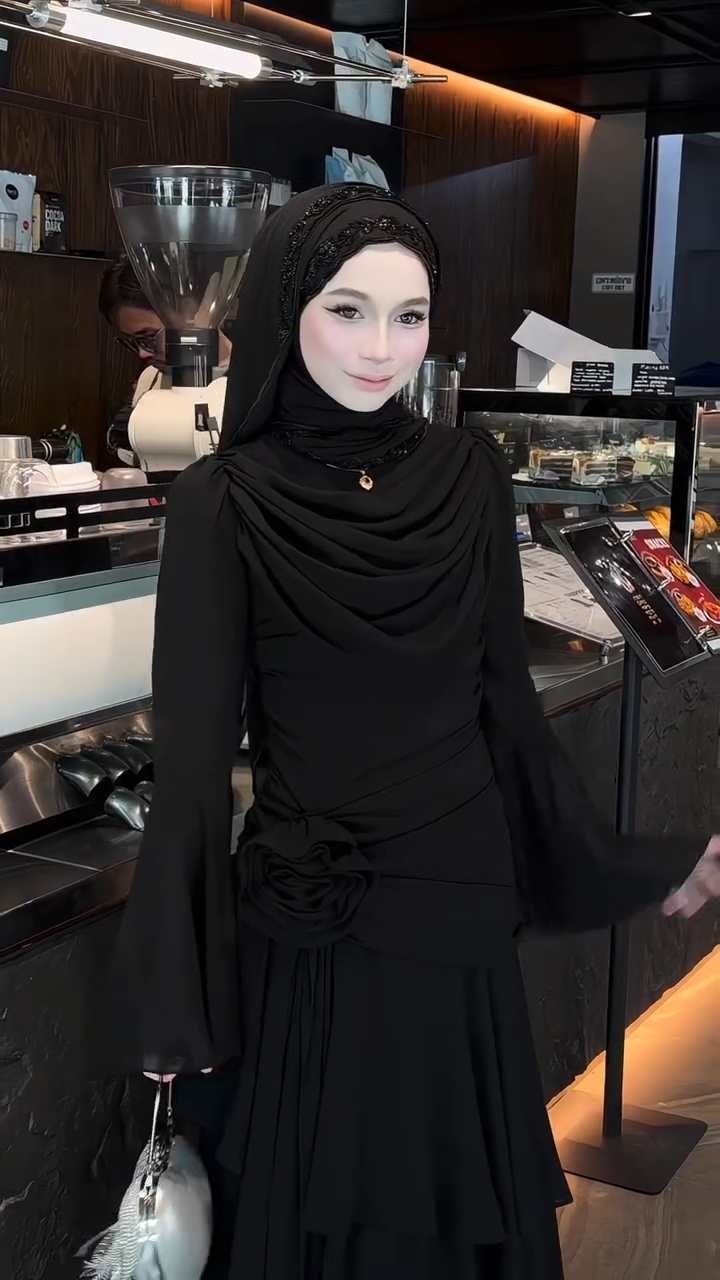 Hana Draped Waist‑Flower Abaya