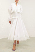 Kiara Embroidery Smocked Waist Maxi Dress