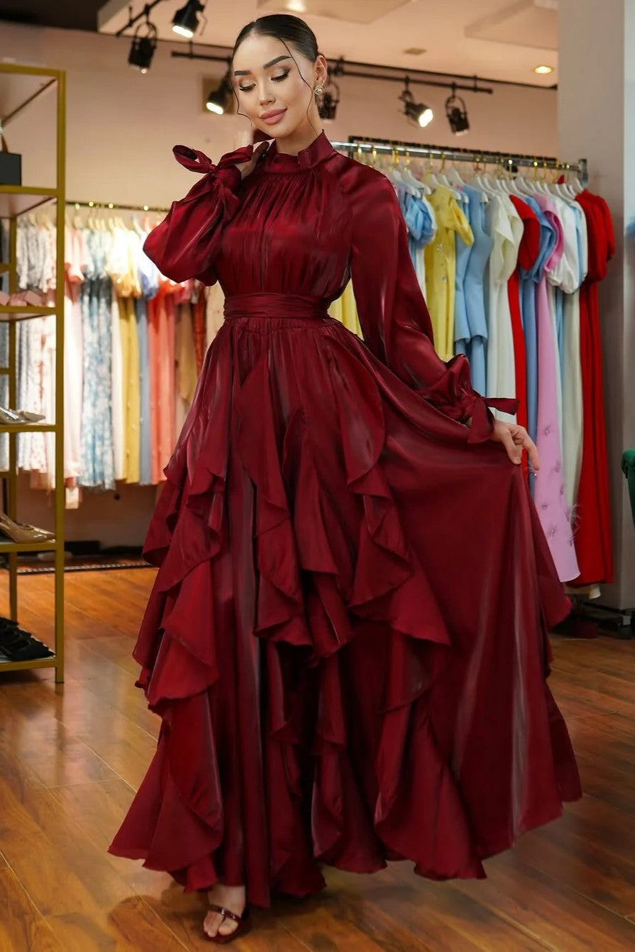 Elegant Slim-Fit Maxi Dress-Red