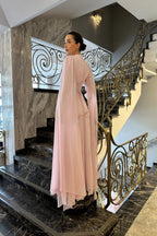 Elara Cape-Sleeve Embellished Mermaid Dress-Pink