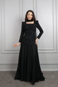 Elif Choker 3D Floral Peplum Maxi Dress-Black