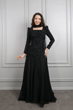 Elif Choker 3D Floral Peplum Maxi Dress-Black