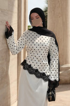 Polka Dot Embroidered Lace Hemline Tunic-White