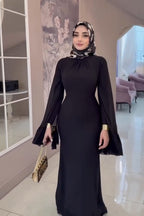 Zahra Neck Gathered Flare Sleeve Maxi Dress