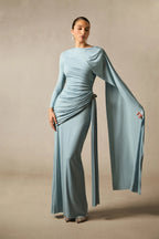 Elegant Solid-Color Slim-Fit Maxi Dress-Blue