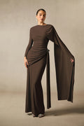 Elegant Solid-Color Slim-Fit Maxi Dress-Brown