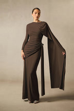 Elegant Solid-Color Slim-Fit Maxi Dress-Brown