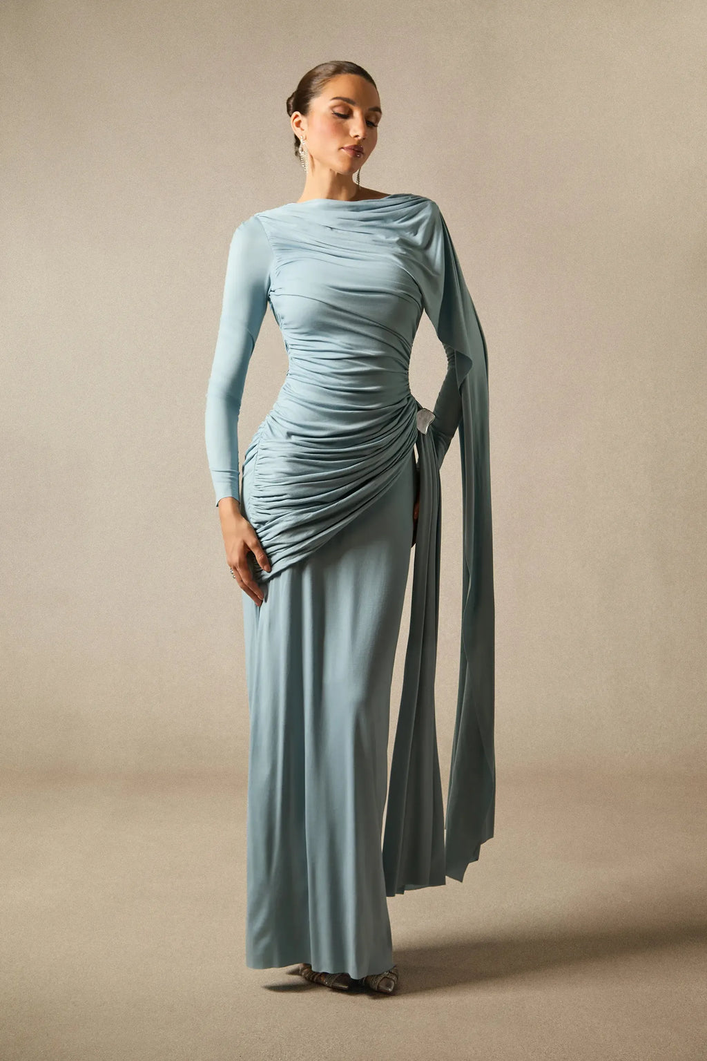 Elegant Solid-Color Slim-Fit Maxi Dress-Blue