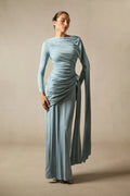 Elegant Solid-Color Slim-Fit Maxi Dress-Blue