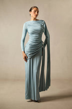 Elegant Solid-Color Slim-Fit Maxi Dress-Blue