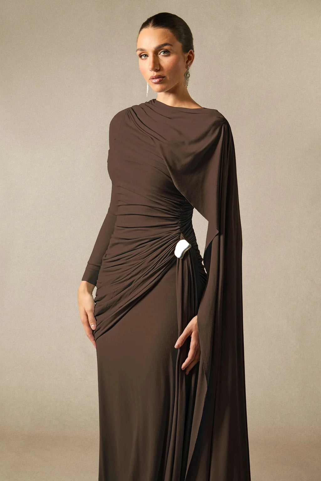 Elegant Solid-Color Slim-Fit Maxi Dress-Brown
