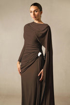 Elegant Solid-Color Slim-Fit Maxi Dress-Brown