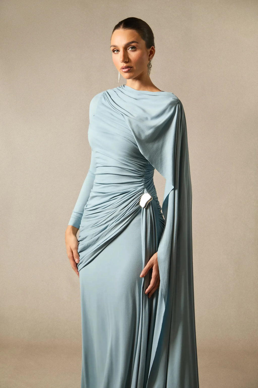 Elegant Solid-Color Slim-Fit Maxi Dress-Blue