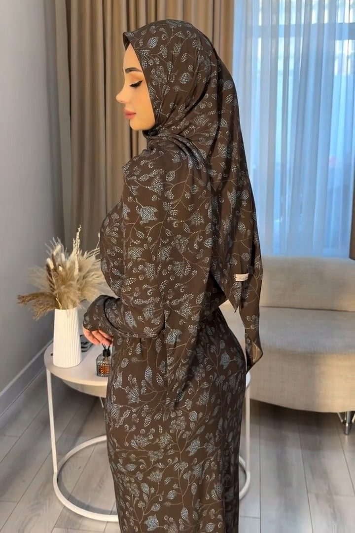 Maryam Leaf Print Waist Gathered Maxi Dress