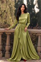 Sara Round Neck Wrap Sash Satin Maxi Dress