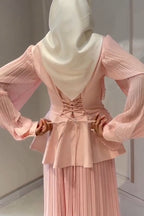 Elena Peplum Pleated Skirt Two Piece Set-Pink