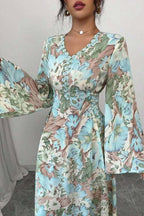 Cassia Floral Flare Sleeve Maxi Dress-Green