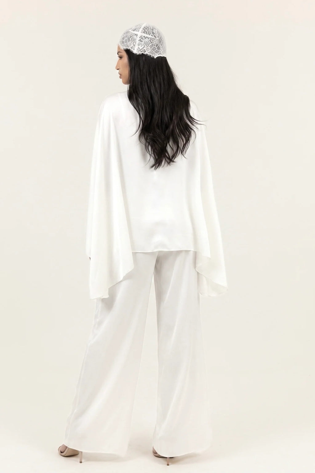 Sarah Cape Sleeve Pant Set-White