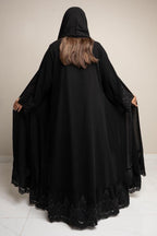 Zahra Sequin Lace Trim Hooded Open Abaya