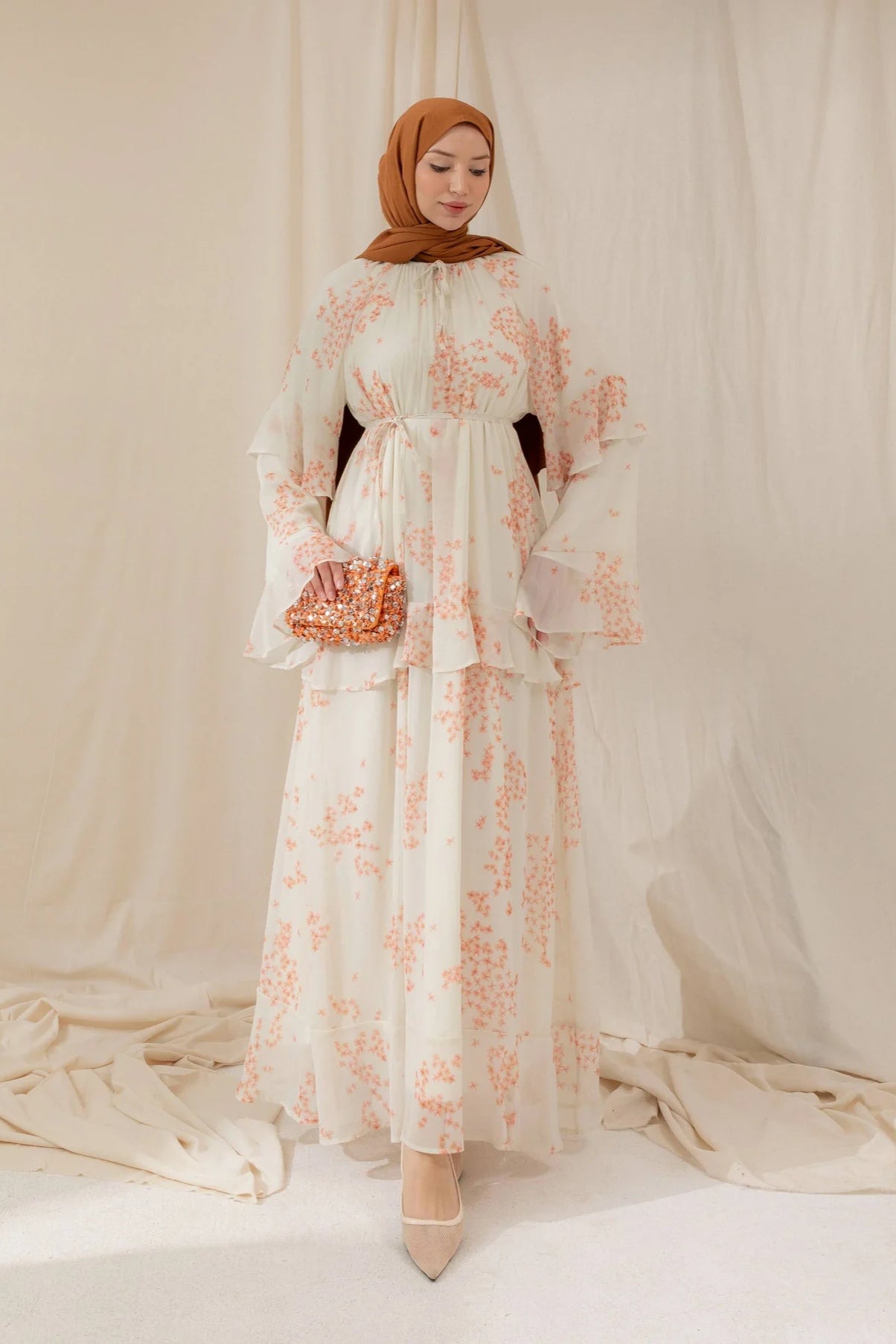 Zahra Floral Tiered Flare Sleeve Abaya