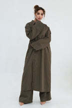 Muna Striped Shirt Long Two Piece Set-Green