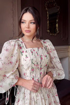 Sophia Square Neck Puff Sleeve Floral Maxi Dress-Pink