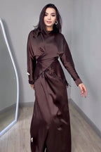 Maysa Wrap Fringe Satin Two Piece Set