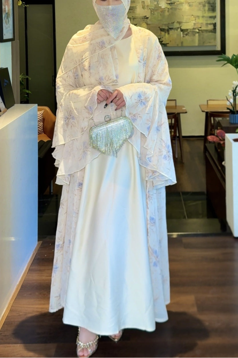 Lian Floral Chiffon Three Piece Modest Outfit-White