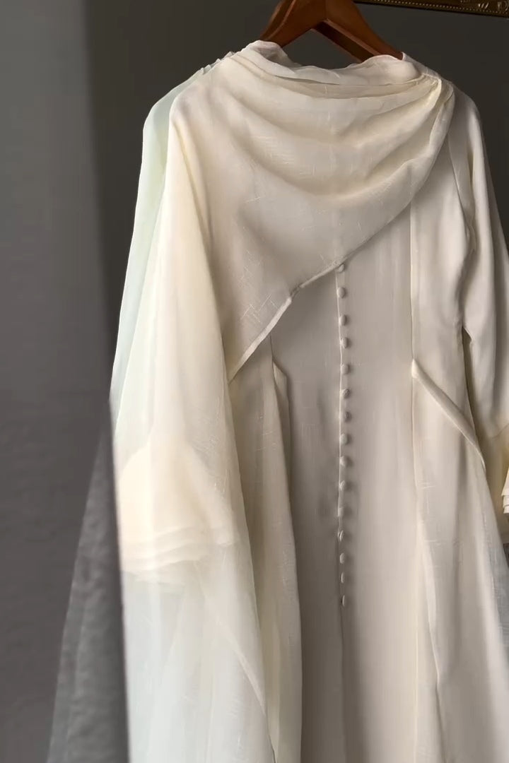 Button Down Attached Scarf Accent Maxi Dress