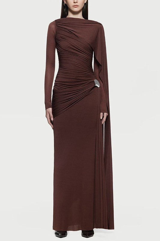 Elegant Solid-Color Slim-Fit Maxi Dress-Brown