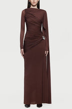Elegant Solid-Color Slim-Fit Maxi Dress-Brown