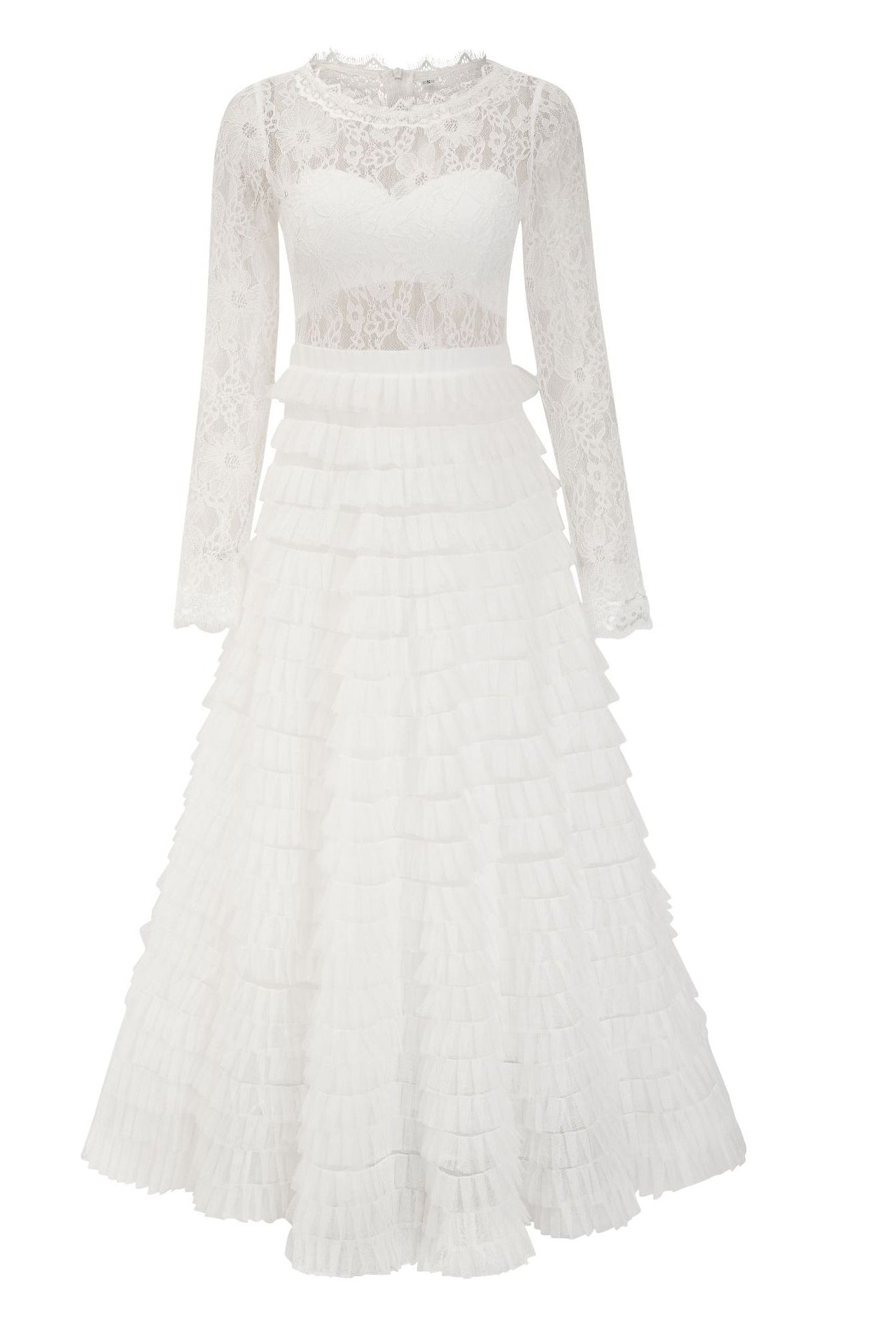 Jayleen Hollow Lace A-line Maxi Dress-White