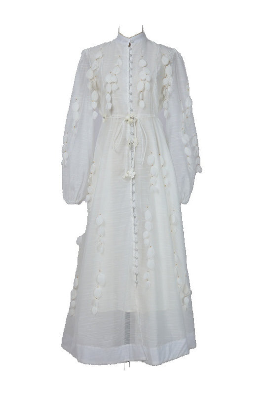 Amara Petal Applique Tie Waist Midi-White