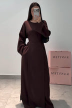 Paula Split Overlay Skirt Set-Brown