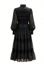 Lulu Lace Tiered Tie Waist Midi-Black