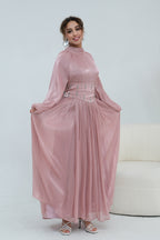 Rania Beaded Waist Shimmer Maxi-Pink