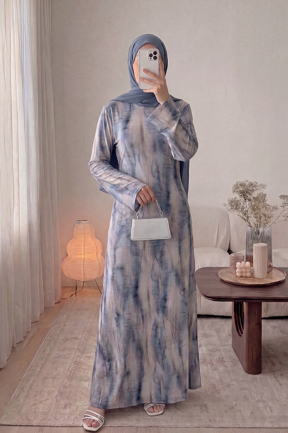 Leila Tie Dye Flare Sleeve Maxi Dress-Blue